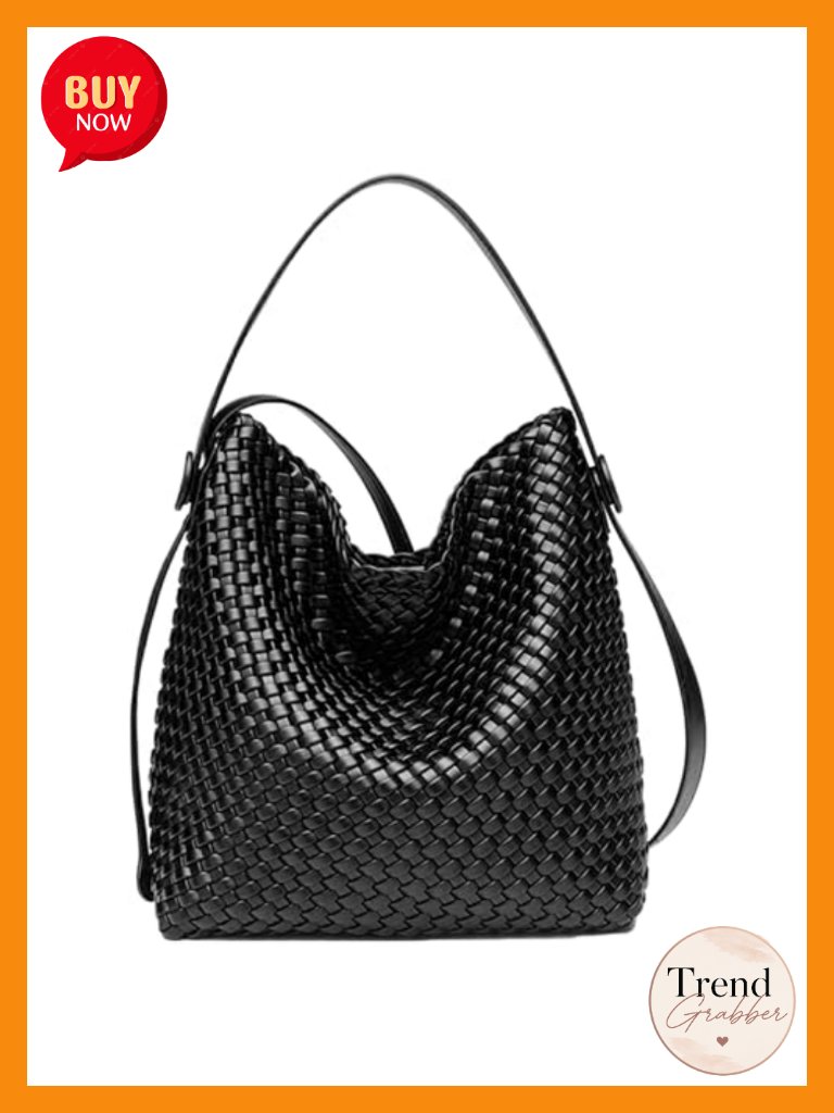 Large Woven Tote Bag Vegan Leather Shoulder Bag Fashion Travel Shopper Top